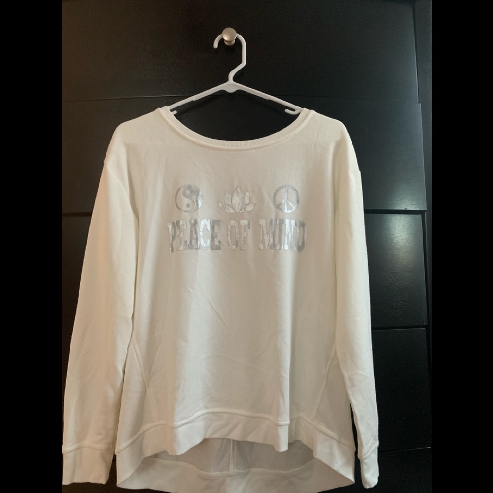 Long sleeve white shirt that says peace of mind